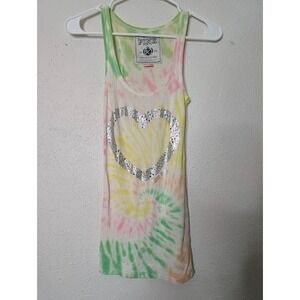 Victoria Secret Pink VTG Y2K Tie Dye Heart Bling Tank Top 90 XS Ribbed Racerback